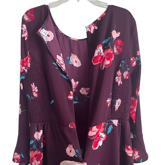 Old Navy Floral Burgundy A-Line Dress XXL Tall Long Sleeve‎ - Picture 5 of 9